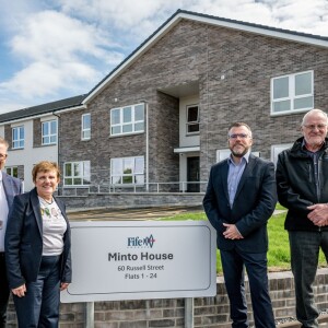 Social sharing card for 44 affordable extra-care homes completed on former vacant site in Fife