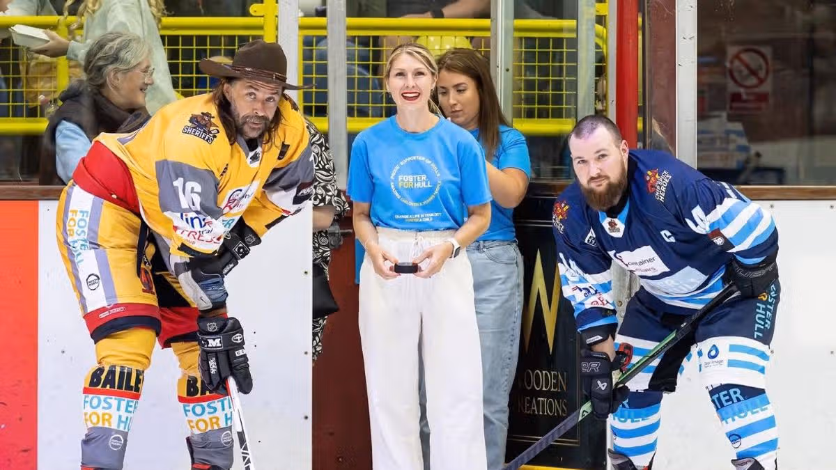 Social sharing card for SpongeBob takes on the Smurfs in Hull hockey match raising awareness of fostering