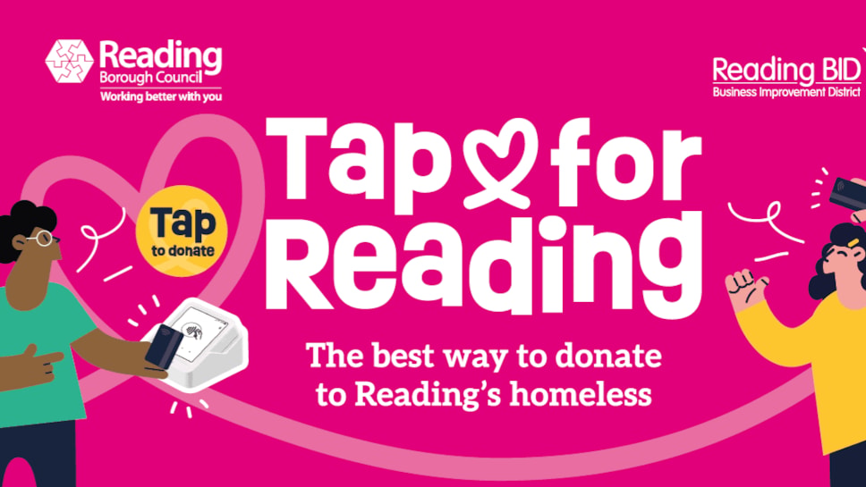 Social sharing card for Reading’s contactless homelessness donations pass £7,400 and will continue until 2029